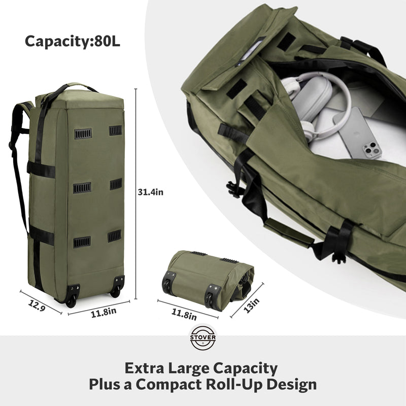 Load image into Gallery viewer, 80L Rolling Duffel Bag with Wheels
