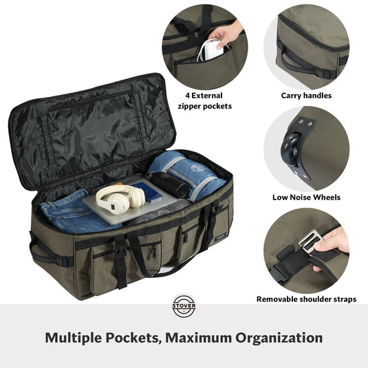 Rolling Duffel Bag with Wheels U-Zip