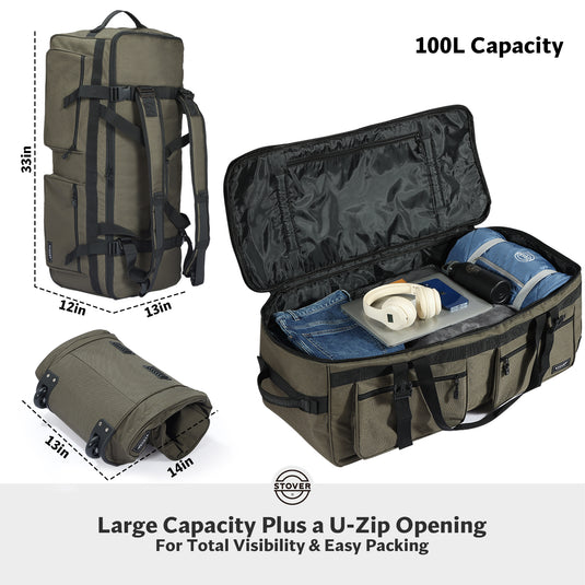 Rolling Duffel Bag with Wheels U-Zip